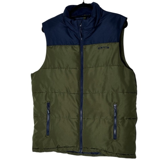 ORVIS Puffer Vest Mens Green Blue Full Zipped Pockets Sleeveless Excellent - Picture 12 of 12